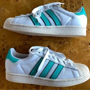 Adidas White and Turquoise Striped Shoes